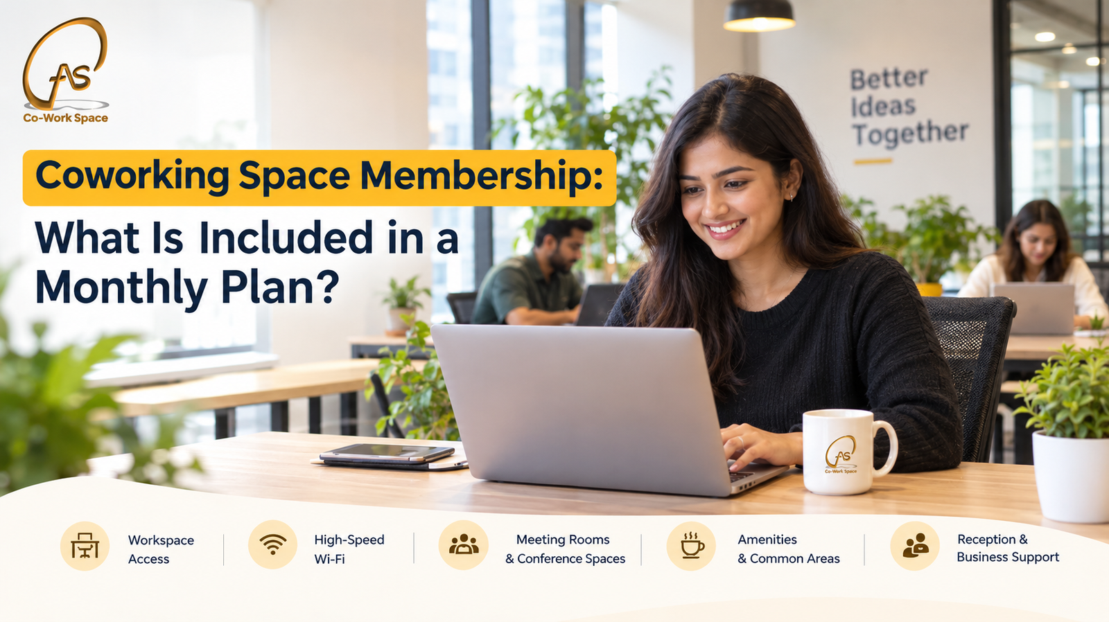 Coworking Space membership monthly plan with a bright modern workspace, professional seating, high-speed Wi-Fi, meeting rooms, amenities, and business support at Ojas Coworking.
